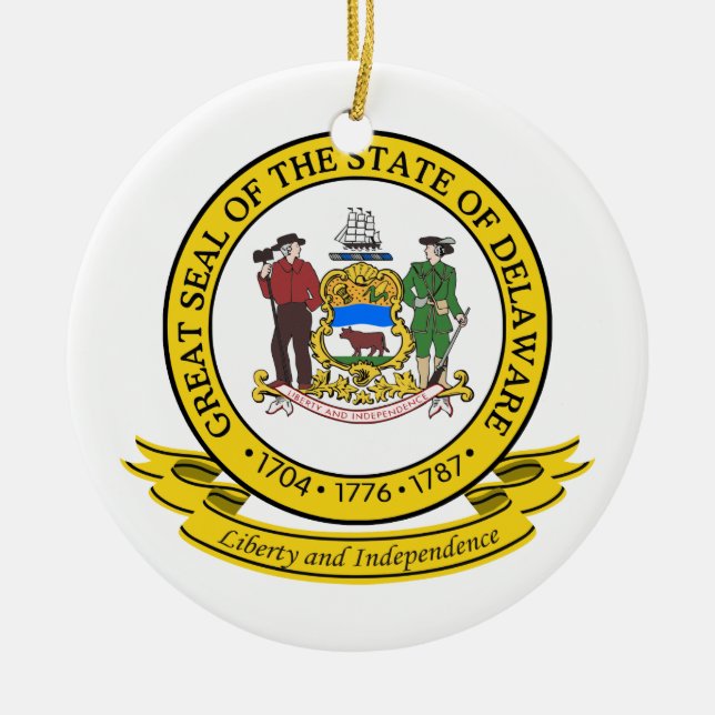 Delaware Seal Ceramic Tree Decoration (Front)