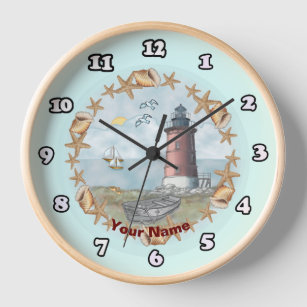 Delaware Shells Lighthouse custom name Clock