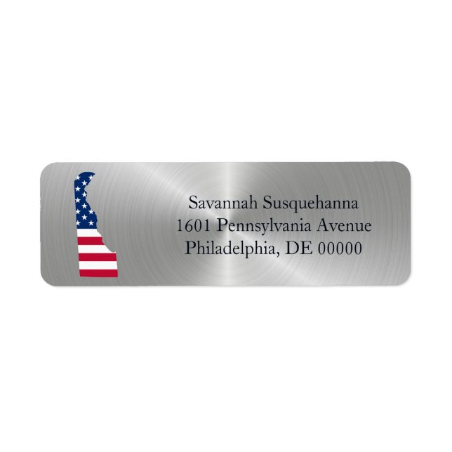 Delaware Silver American Flag Patriotic Return Address Label (Front)