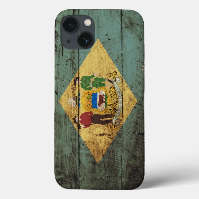 Delaware State Flag on Old Wood Grain Case-Mate iPhone Case (Back)