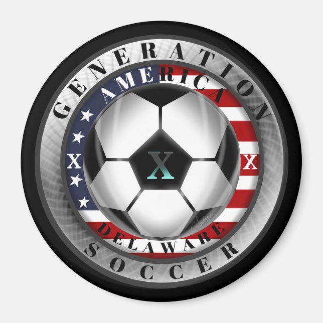 Delaware State Generation X American Soccer Magnet (Front)