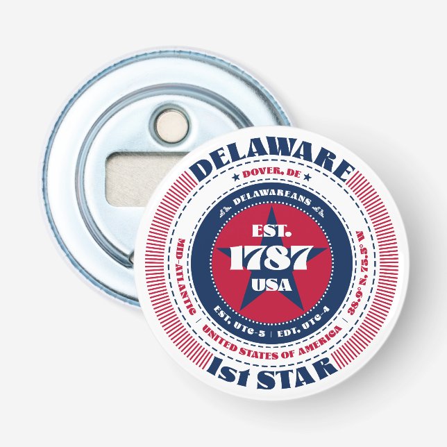 Delaware State Information Circle Bottle Opener (Front)