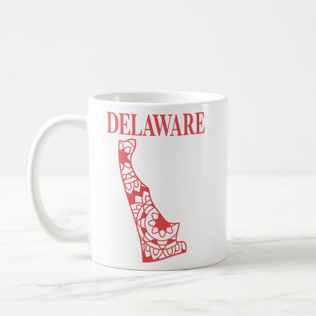 Delaware state mandala map, Made in Delaware Coffee Mug (Left)