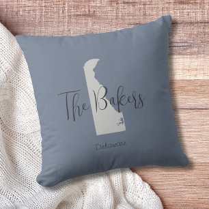 Delaware State Outline Family Name Throw Pillow