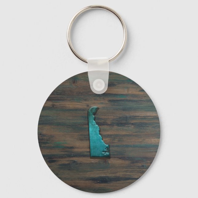 Delaware State Shape Teal Key Ring (Front)