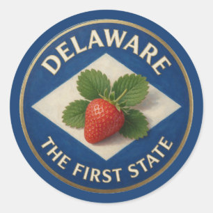 Delaware Strawberry Emblem 🍓 Classic Round Sticker