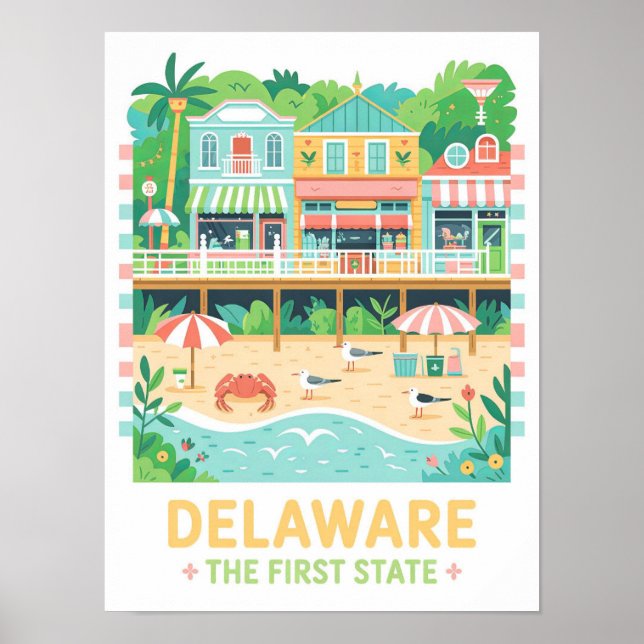 Delaware the First State USA Summer Travel Poster (Front)