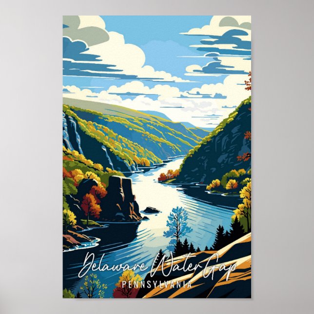 Delaware Water Gap vintage travel illustration Poster (Front)