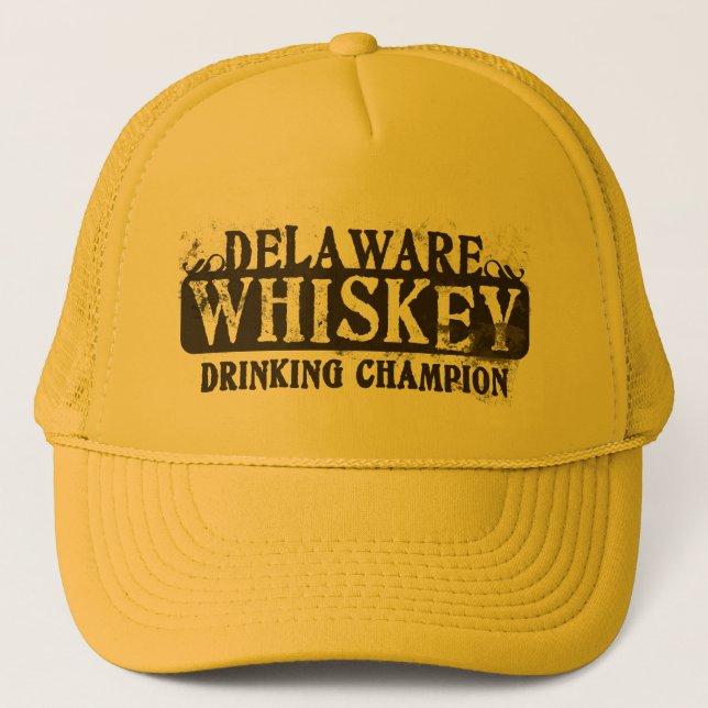 Delaware Whiskey Drinking Champion Trucker Hat (Front)