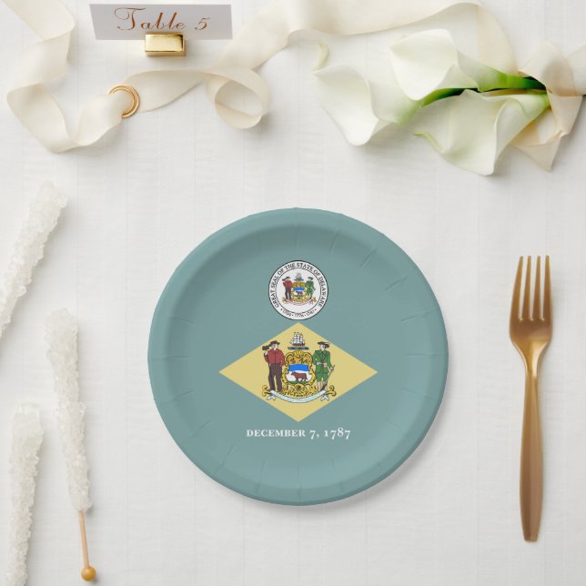 Delawarean Flag & Seal, Delaware Paper Plate (Wedding)