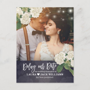 Delay our Date Elegant Wedding Postponement Photo Announcement Postcard