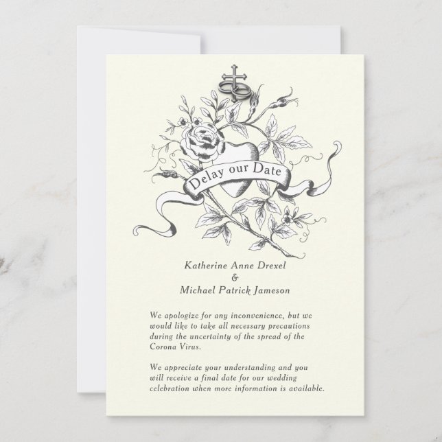 Delay our Date Wedding Cross Corona Virus Invitation (Front)