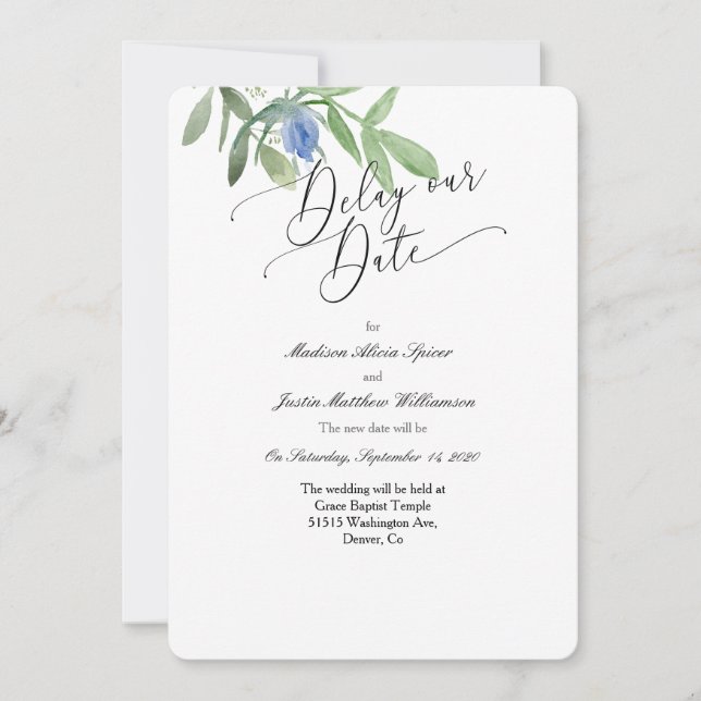 Delay Our Date Wedding Invitation (Front)