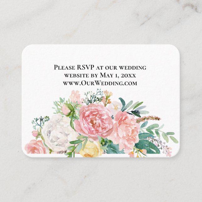 Delecate Pink Floral  Wedding Website RSVP Card (Front)