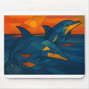 Delfine im kubistischen Stil Mouse Pad