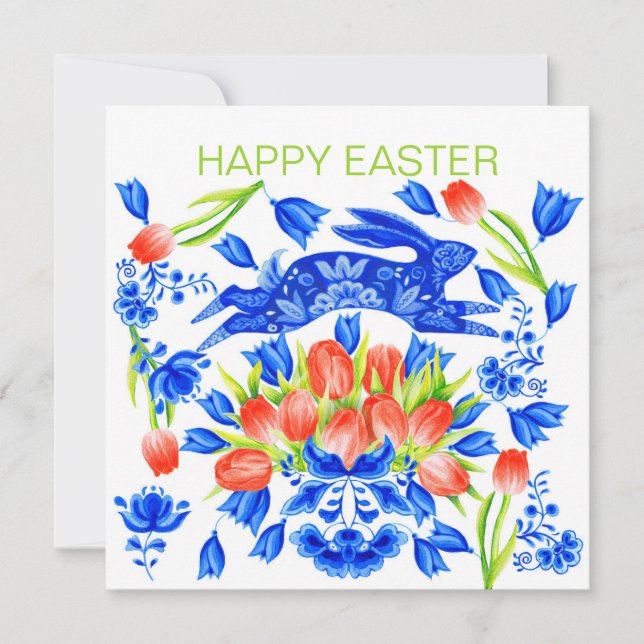 Delft and Tulips Rabbit Card (Front)