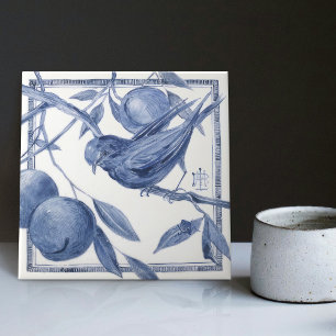Delft Bird and Apple Tree Wall Decor Art Nouveau Ceramic Tile