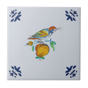 Delft Bird on Branch with Fruit Repro c. 1650  Ceramic Tile