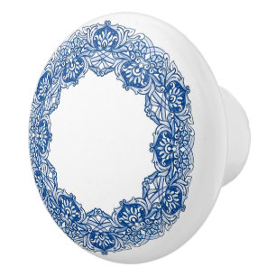 Delft Blue and White Floral Azulejo Portuguese Ceramic Knob