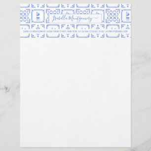 Delft Blue and White Tiles   Monogram Custom Letterhead