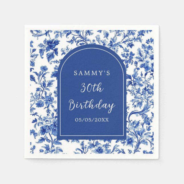 Delft Blue Antique Chinoiserie Birthday Party Napkin (Front)