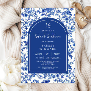 Delft Blue Antique Chinoiserie Sweet Sixteen Invitation