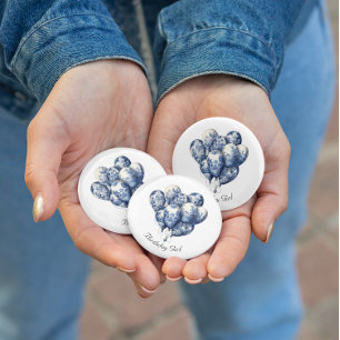 Delft Blue Balloons, customisable 3 Cm Round Badge