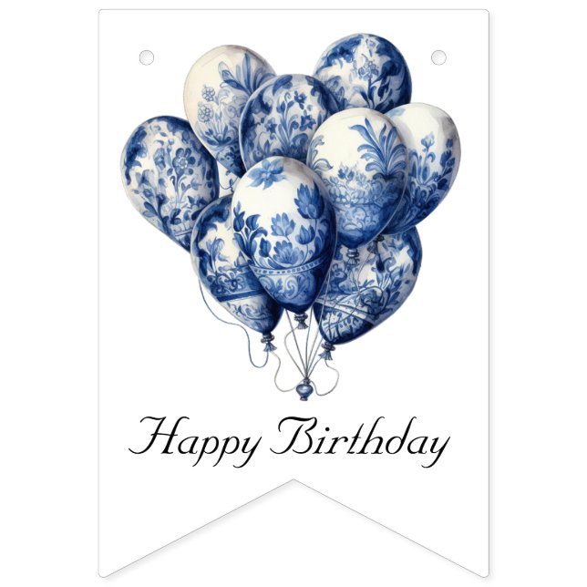 Delft Blue Balloons, customisable  Bunting (First Flag)