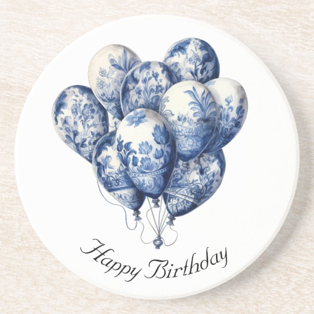 Delft Blue Balloons, customisable  Coaster (Front)