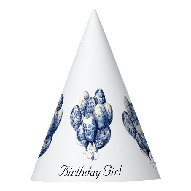 Delft Blue Balloons customisable Party Hat (Front)