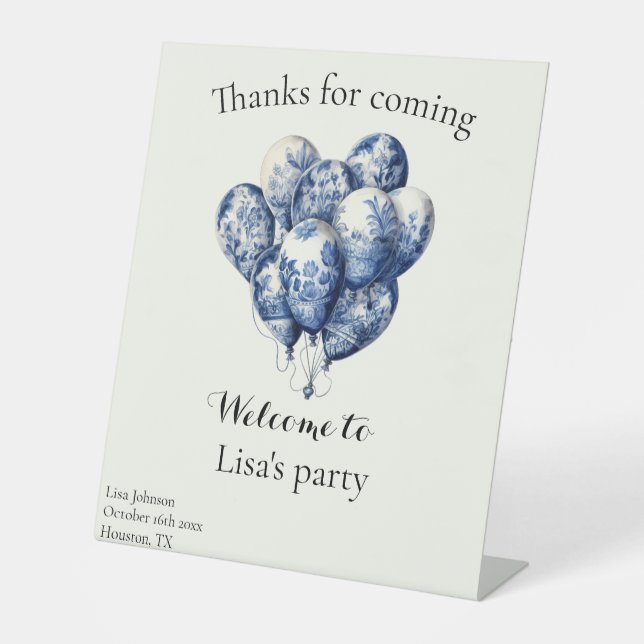 Delft Blue Balloons customisable Pedestal Sign (Front)