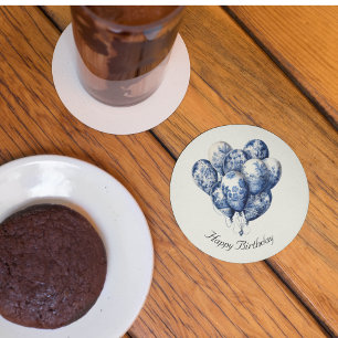 Delft Blue Balloons, customisable Round Paper Coaster