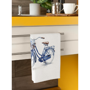 Delft Blue Bicycle Floral Cottage Charm Tea Towel