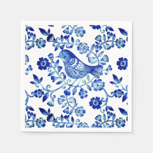 Delft Blue Bird 🐦 floral French Country Sctoll Napkin