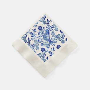 Delft Blue Bird 🐦 floral French Country Sctoll Napkin