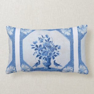 Delft Blue Birds floral French Country Chic Lumbar Cushion