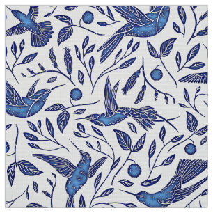 Delft Blue Birds Seamless Pattern Fabric