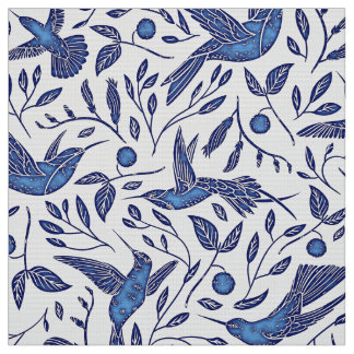 Delft Blue Birds Seamless Pattern Fabric
