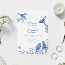 Delft Blue Birds Spring Wedding Invitation