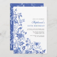 Delft Blue Chinoiserie Floral Women 50th Birthday