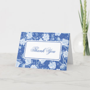 Delft Blue Chinoiserie Flower Bird Toile Thank You Card