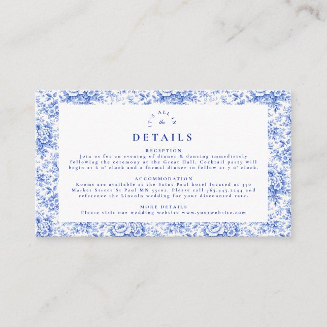 Delft Blue Chinoiserie Wedding Enclosure Card (Front)