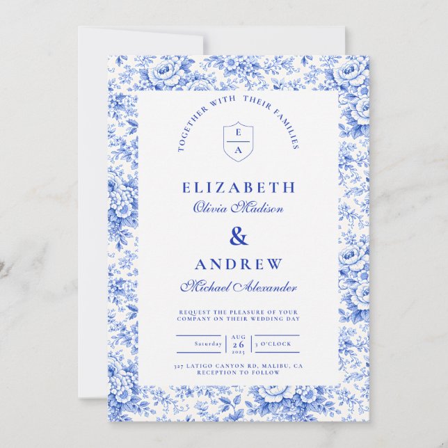 Delft Blue Chinoiserie Wedding Invitation (Front)