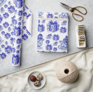 Delft Blue Christmas sleigh Gift Box Dutch Folk Wrapping Paper