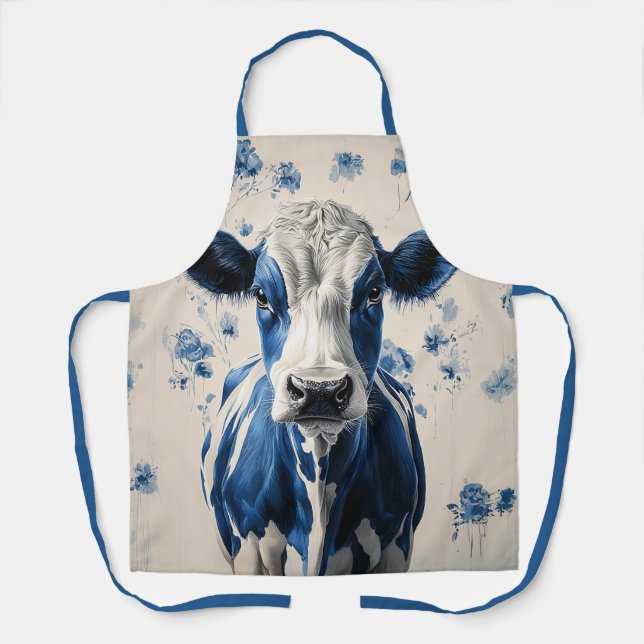 Delft Blue Cow – A Timeless Artistic Tribute Apron (Front)