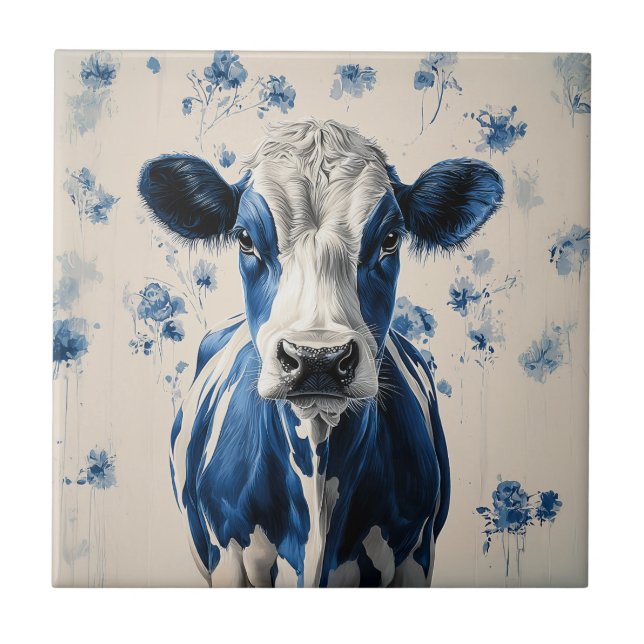 Delft Blue Cow – A Timeless Artistic Tribute Ceramic Tile (Front)