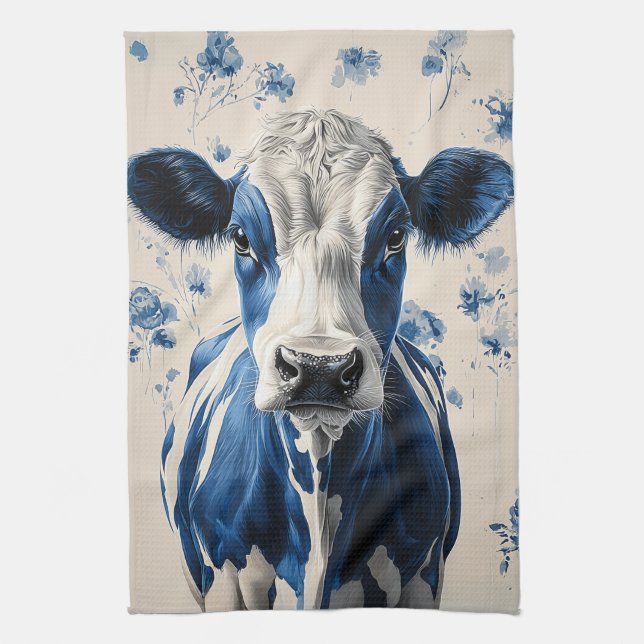 Delft Blue Cow – A Timeless Artistic Tribute Tea Towel (Vertical)