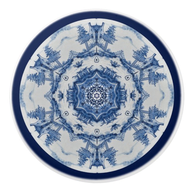 Delft Blue Design 02 From 1764 ~  Ceramic Knob (Front)