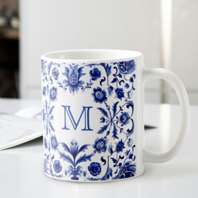 delft blue design monogram  coffee mug (Creator Uploaded)