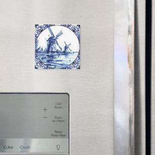 Delft Blue Double Windmill Farmhouse Painting Magnet